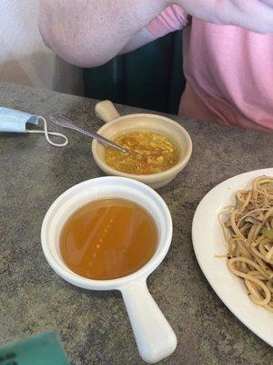 Egg drop and sweet and sour soup