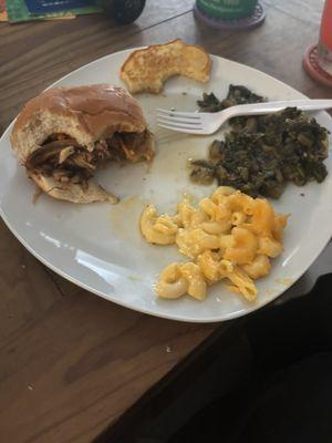 Pulled Pork, Turnip Greens, Mac n Cheese