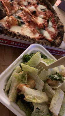 Margarita pizza and ceasar salad