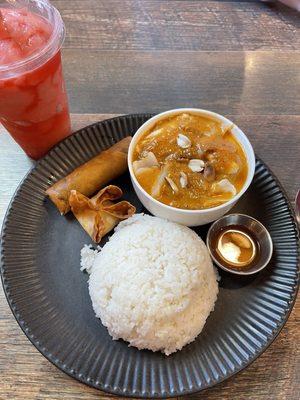 Massaman curry combo and a strawberry smoothie.  Yum!