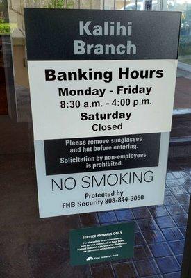 Da banking hours for First Hawaiian Bank (Kalihi Branch)