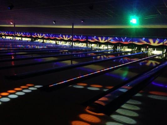 Nighttime bowling with friends