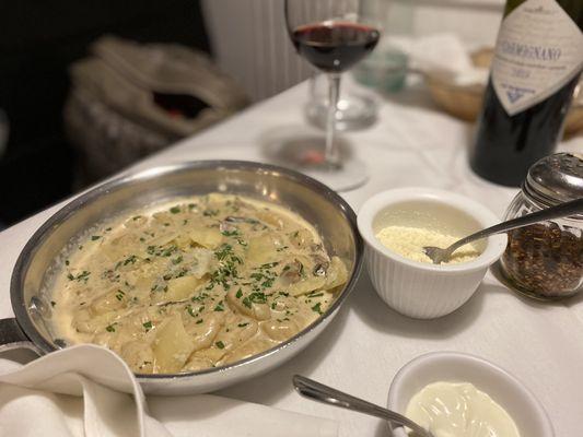 Homemade Gnocchi special with porcini mushroom sauce