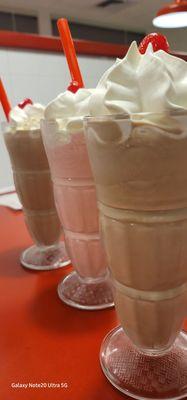 Chocolate, strawberry, chocolate-peanutbutter shakes