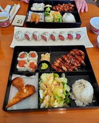 Bento box lunch with the Hawaiian poke roll.