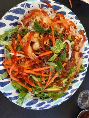 Grilled Beef  and shrimp Vermicelli Noodle Bowl