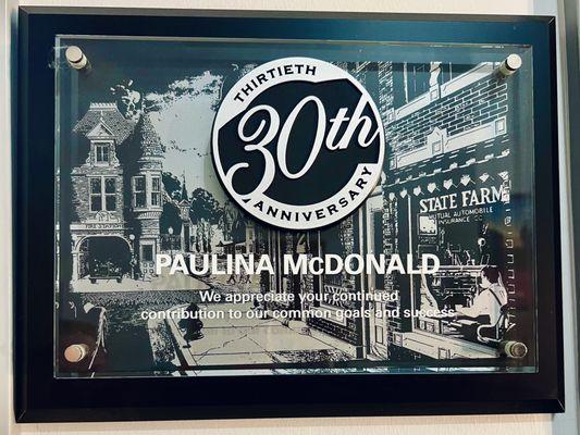 Paulina's 30th Anniversary Plaque