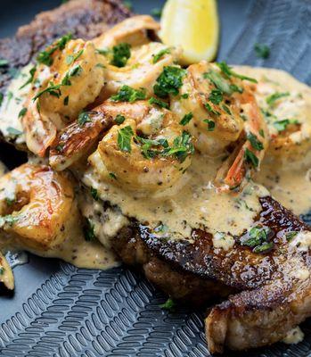 Ribeye with Cajun shrimp cream sauce