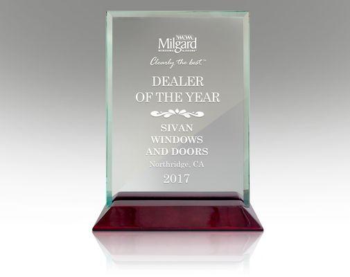 Sivan Windows and Doors has been awarded Milgard Dealer of the year for 2017