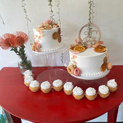 Fresh strawberry cake and lemon Bridal shower cakes