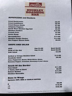 Bar menu