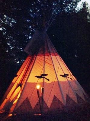 Chief Seattle Tipi, with campfire at night