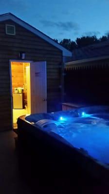 This is our outside hot tub on the back side of our sauna building.