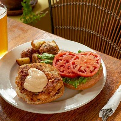 Riverside Park Salmon Burger with our "Home"-made Spicy Mayo