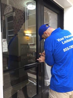 Lock Picking On A Building Entry Door In Bayside Queens