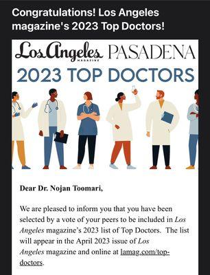 Honored to be Selected among Los Angeles Magazine's Top Doctors 2023!