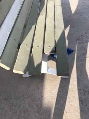 Broken bench in the communal pool area. I have emailed them and asked them to fix all these problems and have yet to see a change