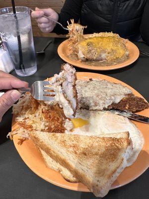 Chicken fried pork and smothered burrito