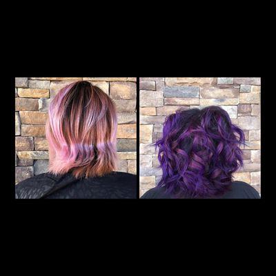 Grown out pink to an all over purple with dimension