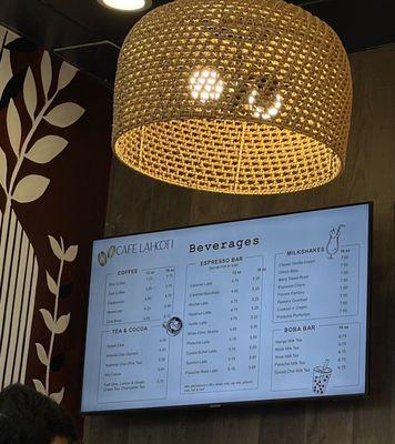 Beverages menu