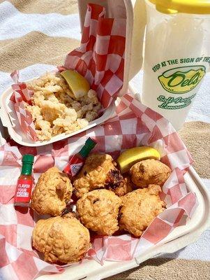 Fried clam strips, clam fritters, & a Del's