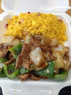 Pork fried rice and Pepper Steak with Onion