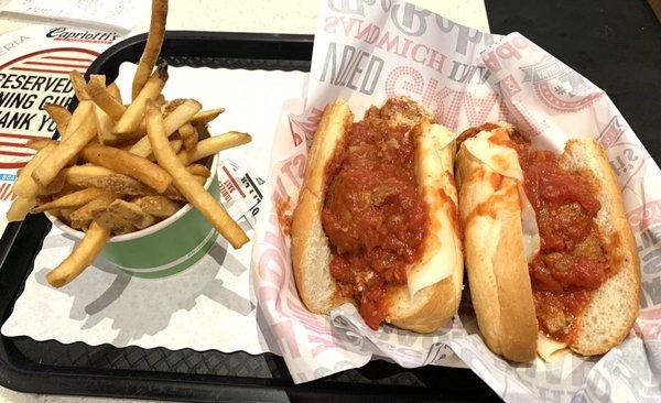 Large meatball sub and fries