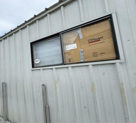 Broken window on one of the portables