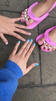 One French gel manicure, one regular gel manicure, and one pedicure!