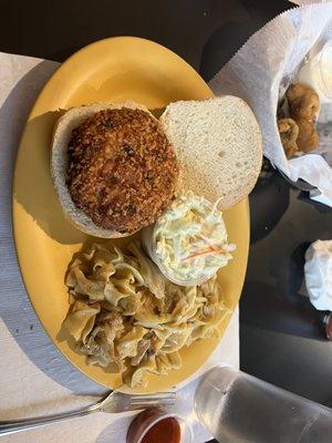 Crab Po-Boy with coleslaw & Haluski