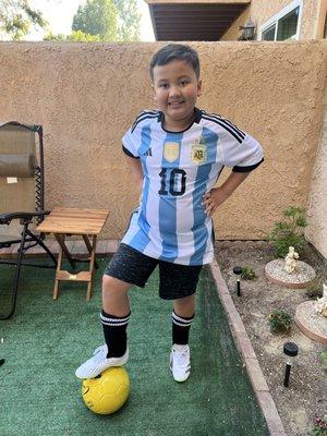 Got his Lionel Messi style haircut.