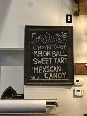 Fun shots menu 1/14/2023