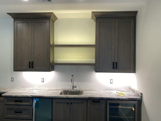 Undercabinet lighting and low-voltage shelf lighting installation