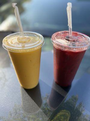 Tropical Bugs Bunny Smoothie (left) and The ExErcist Juice (right)