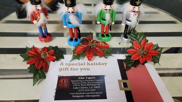 Gift Certificates available at Elite Vapors