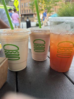 Peaches and Cream Shake, Black & White Shake, & Strawberry Peach Iced Tea