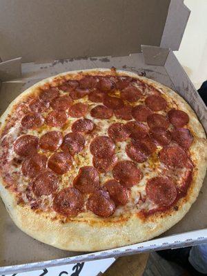 Uncut pepperoni pizza