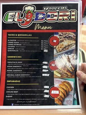 El Bori Menu