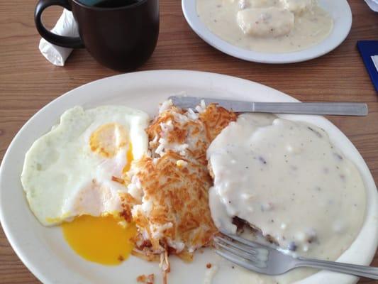 I really enjoyed my country fried steak & eggs with a side of biscuits & gravy!