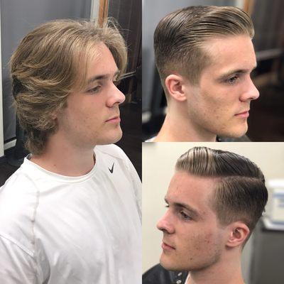 Before and after. Medium side part taper neck line by Dapper Dan