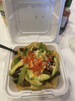 Taco salad add avacados,rice and beans  best lunch in Dulles area ‼‼