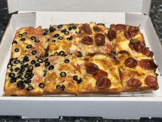 Pizza with Black Olives and Pepperoni