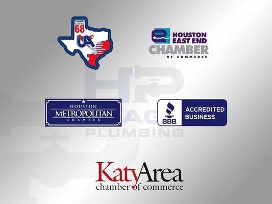 Proud members of the Plumbers Local Union 68, BBB, Metropolitan, Katy, and East End Chamber of Commerce!