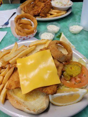 Lunch time fish burger & fries