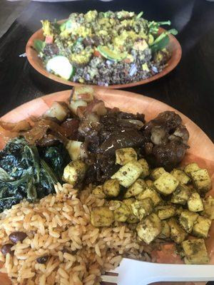 5 scoop hot well w rice, curry tofu, caulitauls (oxtail-style cauliflower), coconut cream spinach, potatoes. & the livity bowl. So good!