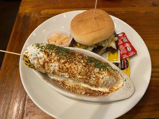 House burger and street corn