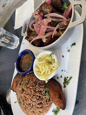 Rebel Beef Rebel Griot Sweet Plantains Red Beans and Rice