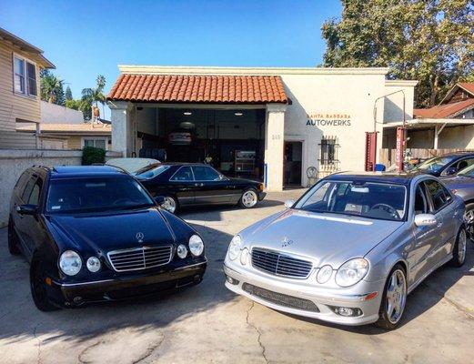 Showcasing a couple Mercedes Benz in front of the shop in beautiful downtown Santa Barbara.