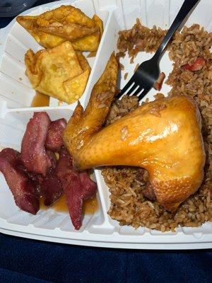 Ribs, chicken wings and rice.