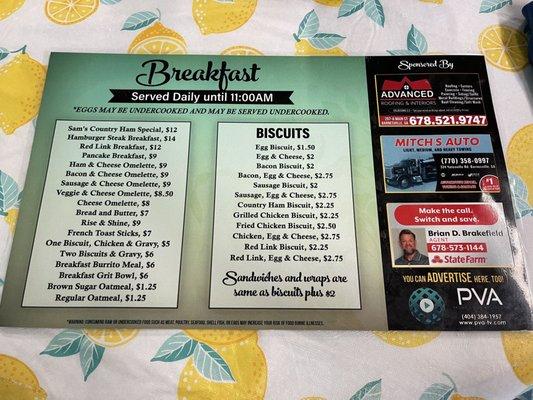 Menu-Breakfast side